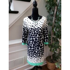 Sandra Darren Dress Size 16 Women's Polka Dot Print White Navy Casual